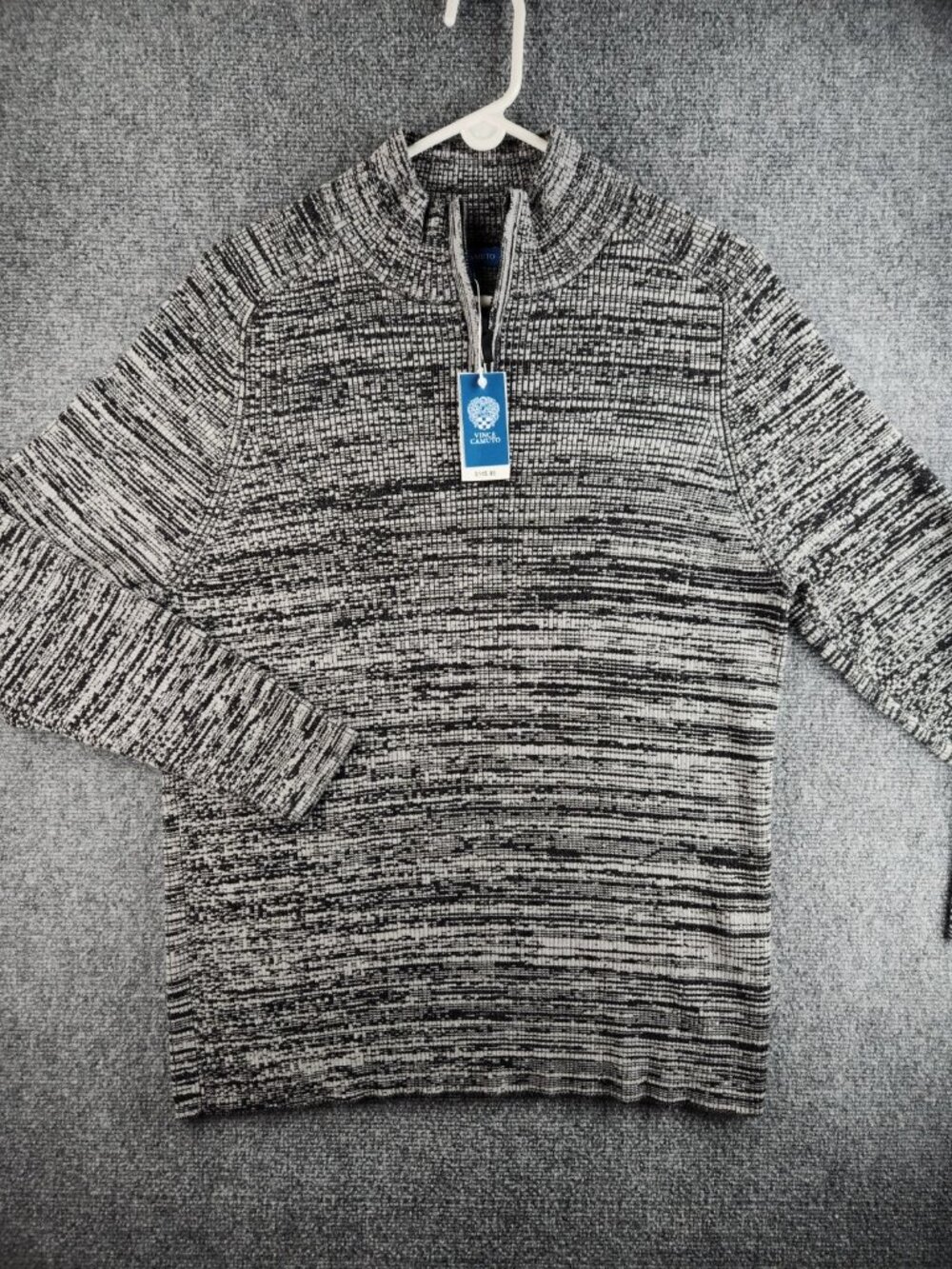 NWT Vince Camuto XL 1/4 Zip Ribbed Stretch Sweater Gray Black Melange $145 Adult
